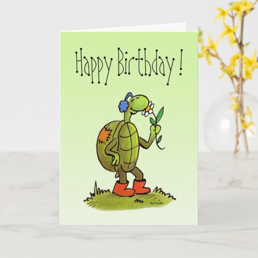 Schildpad en bloem verjaardagskaart kaart (Gele Bloem)