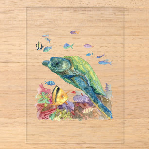 Schildpad en vissen in de zee acryl uitnodigingen