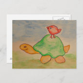 Schildpad en vogel gaan wandelen briefkaart (Voorkant / Achterkant)