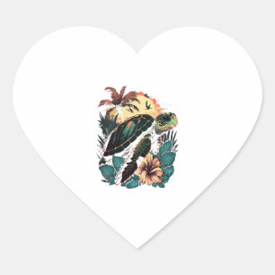 Schildpad Hawaiaanse Zeeschildpadden Hibiscus Bloe Hart Sticker