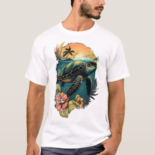 Schildpad Hawaiaanse Zeeschildpadden Hibiscus Bloe T-shirt