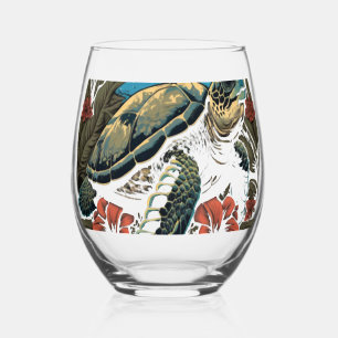 Schildpad Hawaiaanse Zeeschildpadden Hibiscus Bloe Wijnglas Zonder Voet