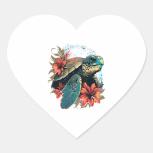 Schildpad Hawaiiaans Zee Schildpadden Hibiscus Flo Hart Sticker
