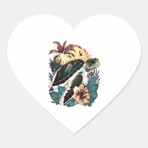 Schildpad Hawaiiaans Zee Schildpadden Hibiscus Flo Hart Sticker
