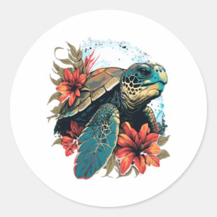 Schildpad Hawaiiaans Zee Schildpadden Hibiscus Flo Ronde Sticker