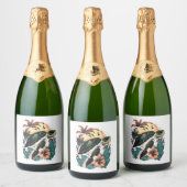 Schildpad Hawaiiaans Zee Schildpadden Hibiscus Flo Sparkling Wijnetiket (Flessen)