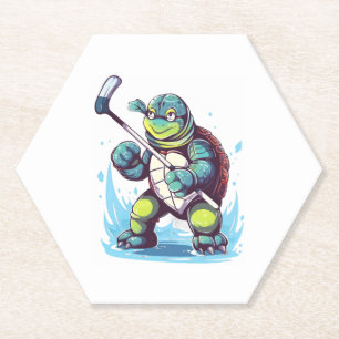 Schildpad IJshockeyspeler Hockeystick Doelman Kopi Kartonnen Onderzetters