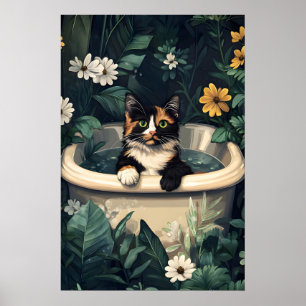 Schildpad in badkuip poster, grappige kat poster