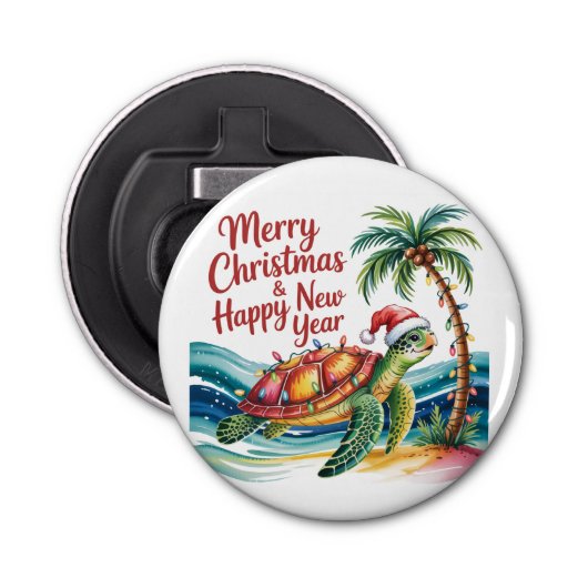 Schildpad in Christmas Paradise Custom Gift Button Flesopener (Voorkant)