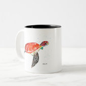 Schildpad in oranje waterverf kust tropisch tweekleurige koffiemok (Voorkant links)