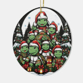 Schildpad is blij met kerstcadeaus keramisch ornament (Links)