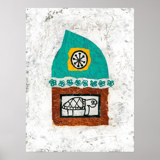 Schildpad Jeukende vis gaat naar markt Poster Wall (Voorkant)