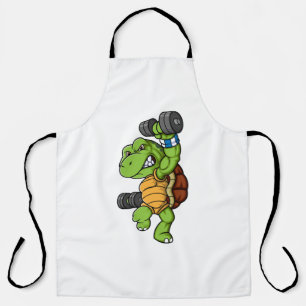 Schildpad karakter met dumbbell gewichten pose schort