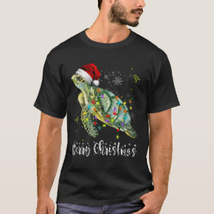 Schildpad Kerstman Hoed Vrolijke Kerstverlichting T-shirt