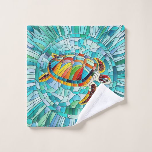 Schildpad Kleurrijke mozaïek kunst Bad Handdoek (Wasdoekje)