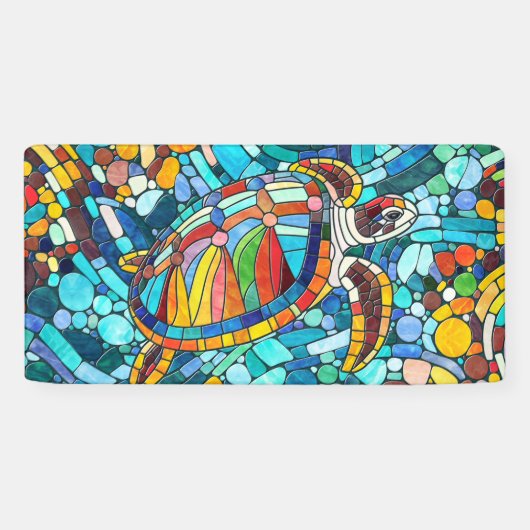 Schildpad Kleurrijke mozaïek kunst Spandoek (Horizontaal)