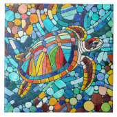 Schildpad Kleurrijke mozaïek kunst Tegeltje (Voorkant)