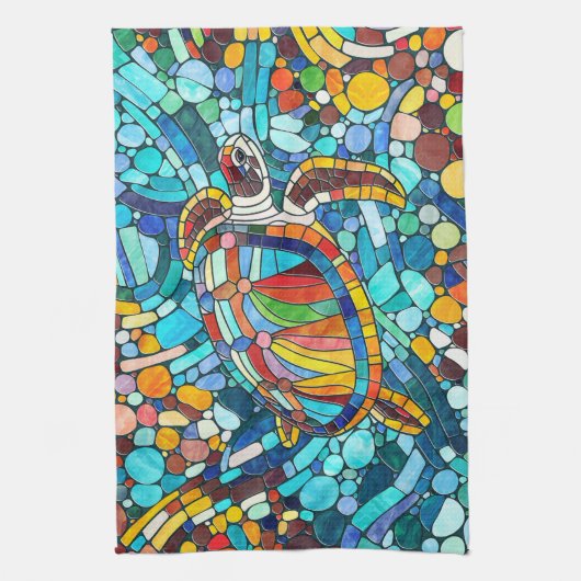 Schildpad Kleurrijke mozaïek kunst Theedoek (Verticaal)