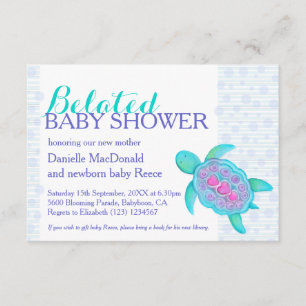 Schildpad kunst late baby shower nieuwe baby aqua kaart