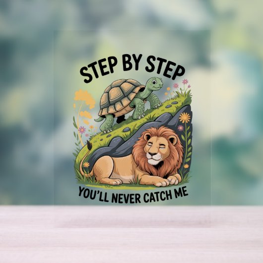 Schildpad Leeuw Grappig Acryl Bord (Neutraal)