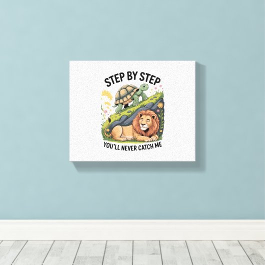 Schildpad Leeuw Grappig Canvas Afdruk (Insitu (Houten vloer))