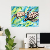 schildpad liefdespaar zee schildpadden kunst poste poster (Thuiskantoor)