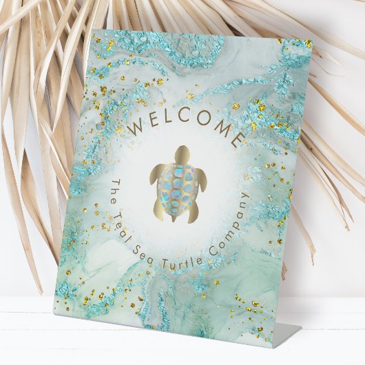 schildpad logo reclamebord met voetstuk