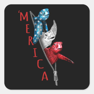 schildpad Merica schildpad in Zipper Funny America Vierkante Sticker