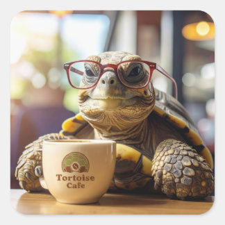 Schildpad met Bril op een Cafe Plein Stickers