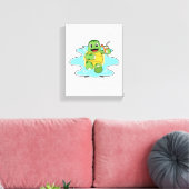 Schildpad met Drink in water Canvas Afdruk (Insitu (Woonkamer))