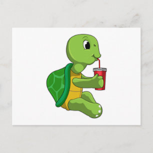 Schildpad met drinkbeker met rietje briefkaart