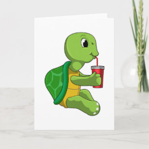 Schildpad met drinkbeker met rietje kaart