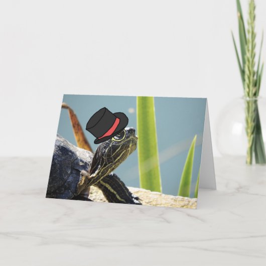 Schildpad met een zwart monocle en een lege klep kaart (Voorkant)
