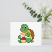 Schildpad met kopje koffie briefkaart (Staand voorkant)