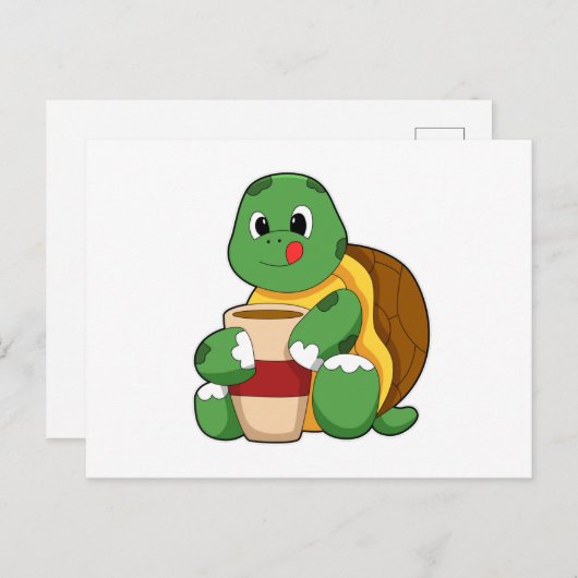 Schildpad met kopje koffie briefkaart (Voorkant / Achterkant)