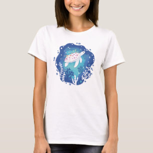 Schildpad met koralen in Ocean Paper Art Illustrat T-shirt