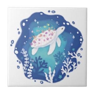 Schildpad met koralen in Ocean Paper Art Illustrat Tegeltje
