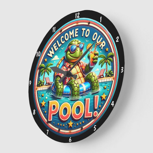 Schildpad met poolthema roept leuke ontspanning op grote klok (Hoek)