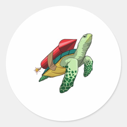 Schildpad met Rocket Ronde Sticker (Voorkant)