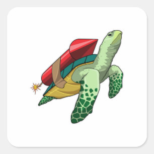 Schildpad met Rocket Vierkante Sticker