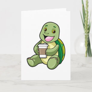 Schildpad met schelp en koffie om weg te gaan kaart