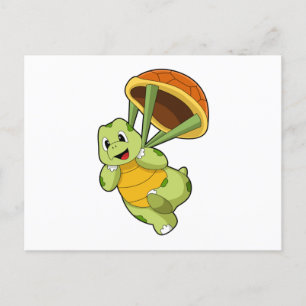 Schildpad met schild als parachutespringer briefkaart