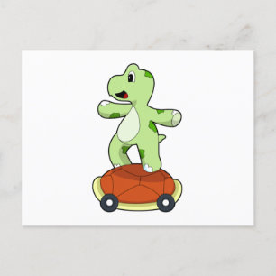 Schildpad met schild als skateboard briefkaart