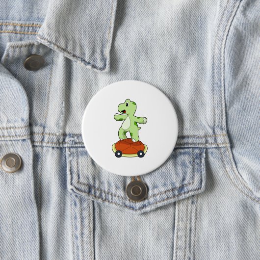 Schildpad met Shell als skateboard Ronde Button 7,6 Cm (In situ)