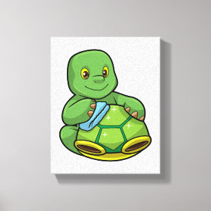 Schildpad met Shell & Cleaning rag Canvas Afdruk
