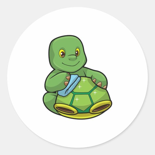 Schildpad met Shell & Cleaning rag Ronde Sticker (Voorkant)