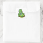 Schildpad met Shell & Cleaning rag Vierkante Sticker (Tas)