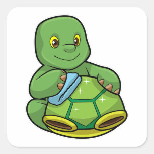 Schildpad met Shell & Cleaning rag Vierkante Sticker