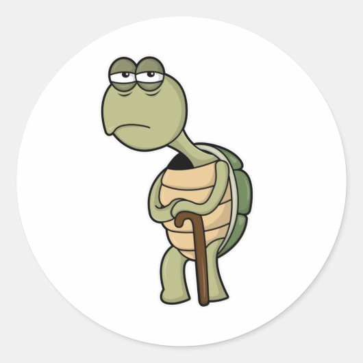 Schildpad met Shell & Walking stick Ronde Sticker (Voorkant)