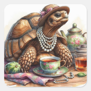 Schildpad met Tea Square Stickers